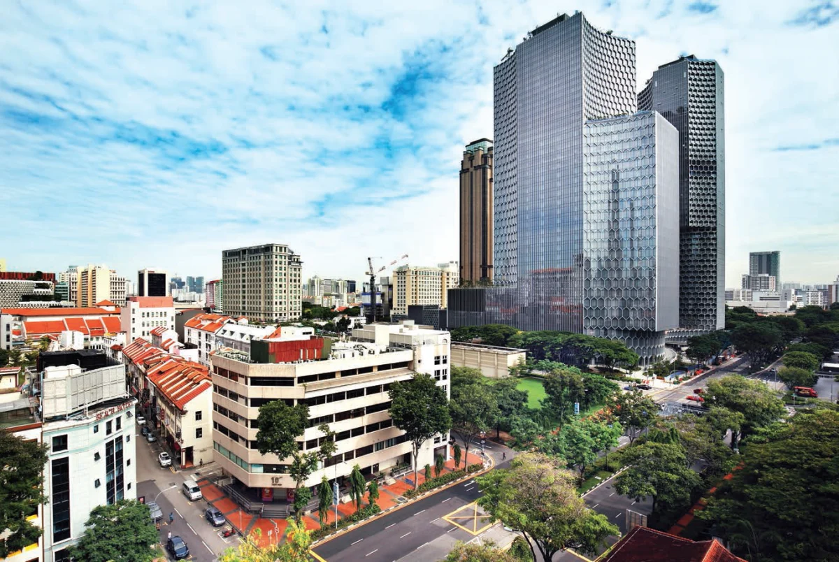Shophouses and towers in central Singapore